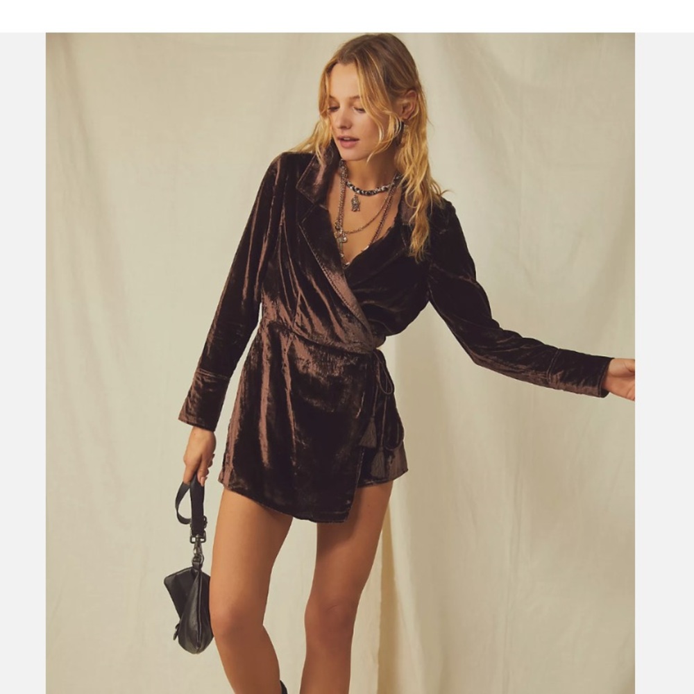Free People Viola Chocolate Velvet Wrap Romper